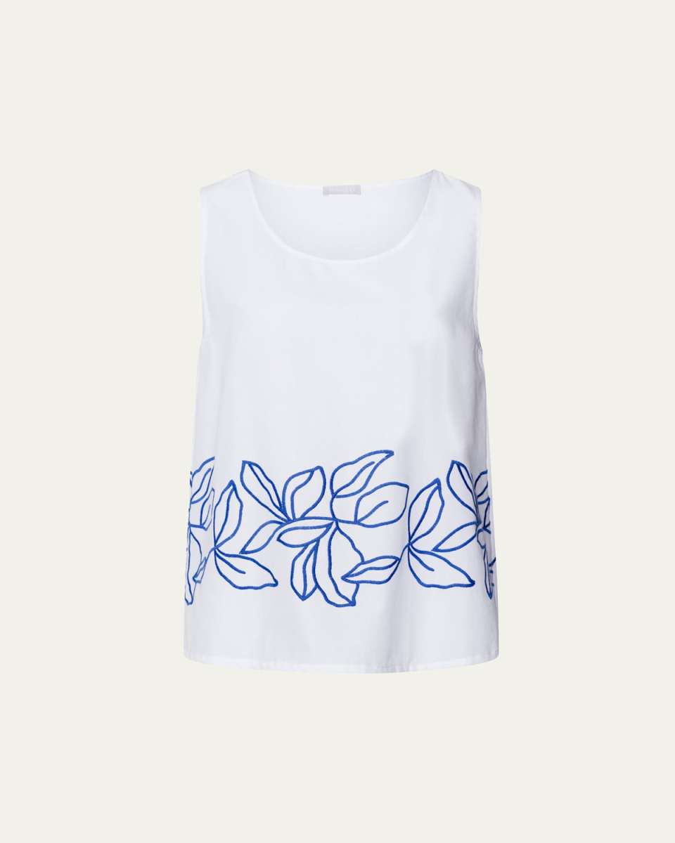 Liz Leaf-Embroidered Cotton Tank